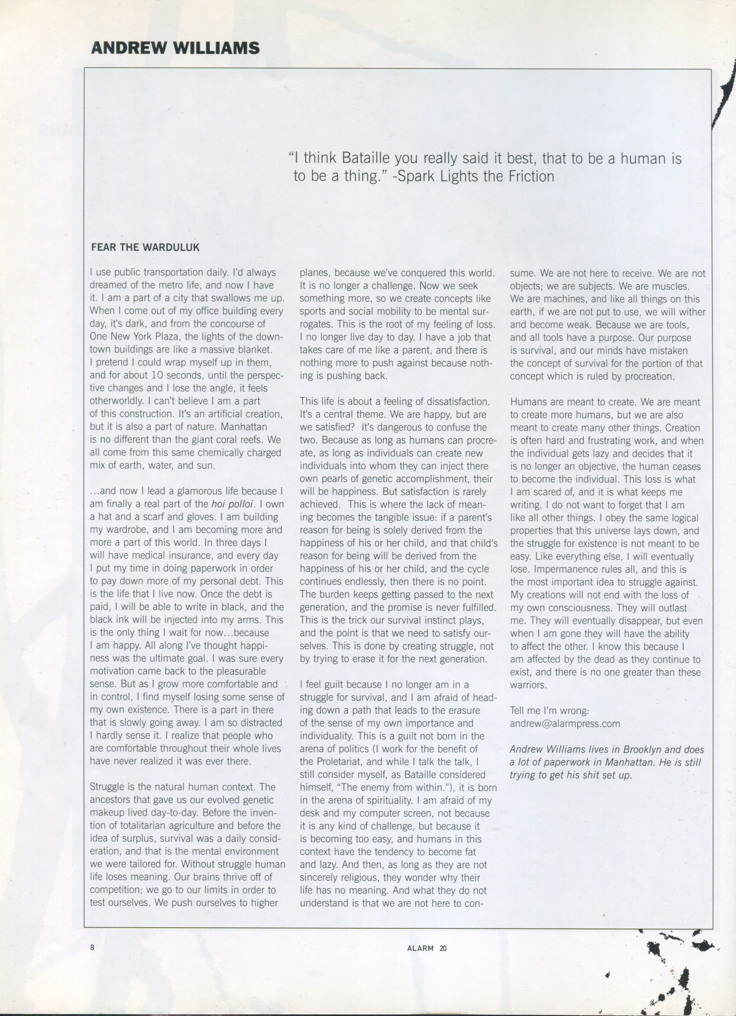 To Be a Human Is to Be a Thing, Alarm issue 20 column scan